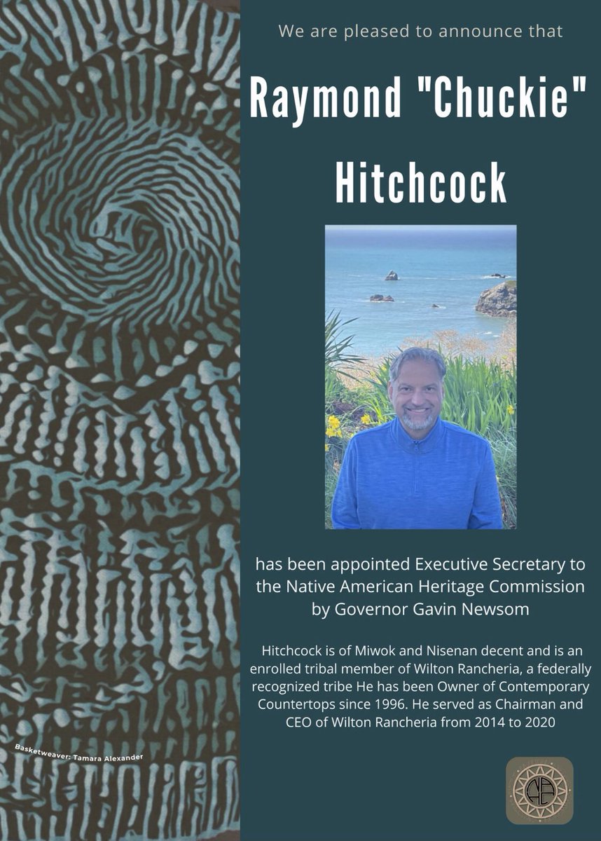 CA_NAHC's tweet photo. We are excited to announce that Governor Gavin Newsom has appointed Raymond “Chuckie” Hitchcock as Executive Secretary at the California Native American Heritage Commission! Hitchcock is of Miwok and Nisenan descent and is a member of the Wilton Rancheria. Congratulations! https://t.co/wkxln3VJc9