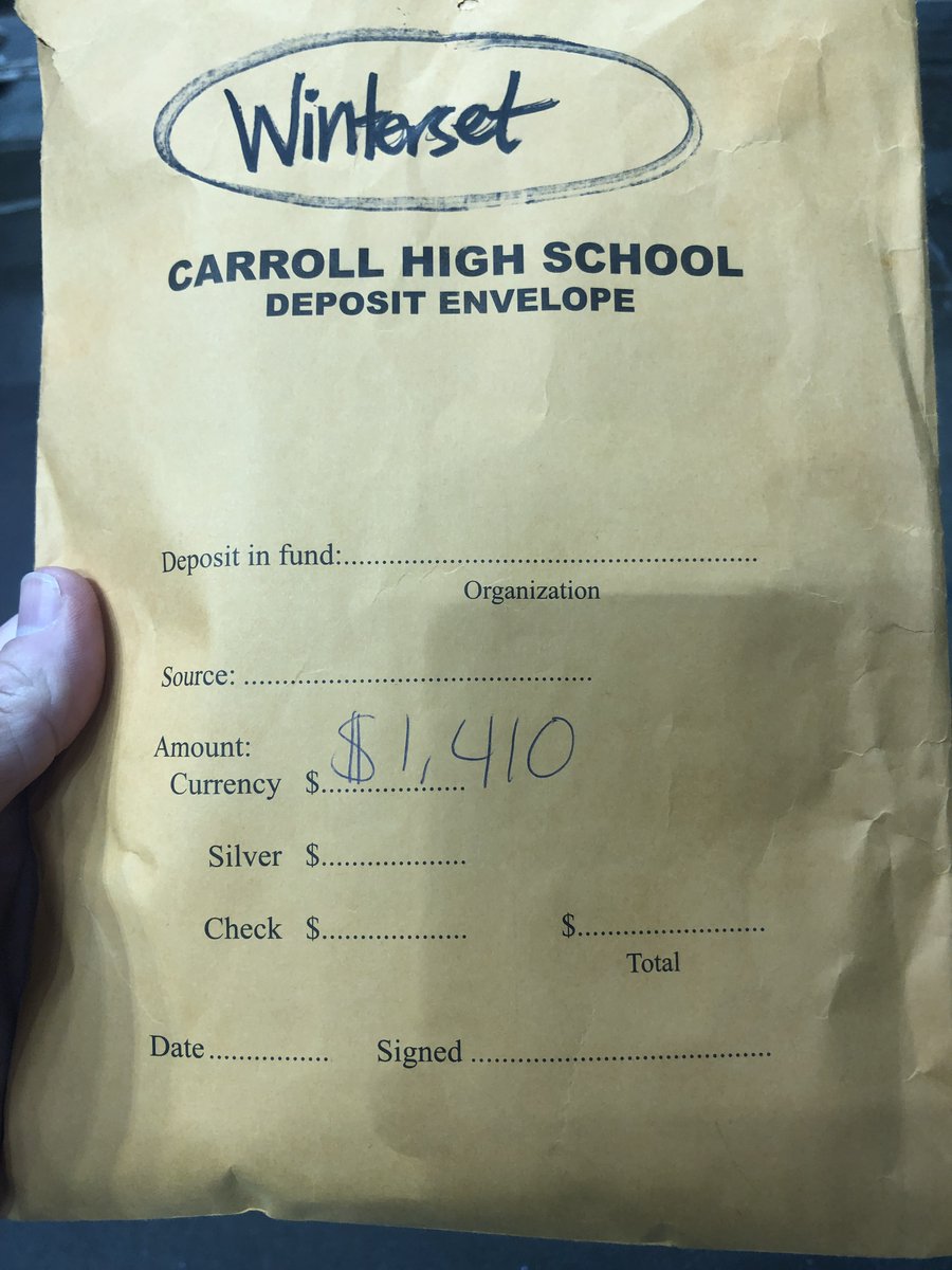 Prior to our State BB game today I was handed this envelope by the wife of Carroll AD Randy Bissen.  During their State Quarterfinal game they passed the hat for donations for the Winterset Community!
Well Done Tigers!  Winterset thanks you!