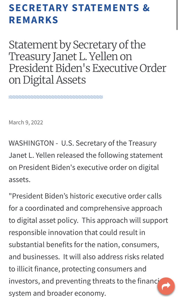 Dennis_Porter_'s tweet photo. BREAKING: Treasury leaks Sec. Yellen’s press release on Biden’s #Bitcoin Executive Order. https://t.co/znr28d1Dyu