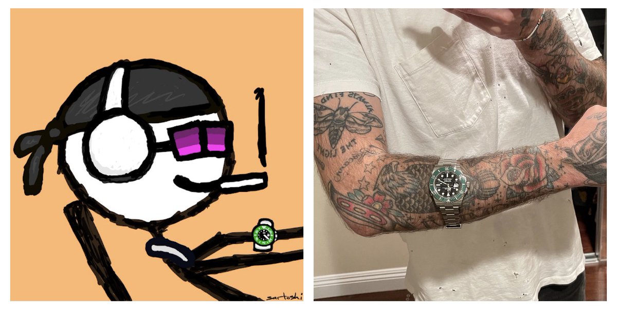 cowboymfer.eth (@sirrambophilthy) on Twitter photo Matching rollie wit the big hommie. I AM MY MFER AND MY MFER IS ME! #mfers <a href="/sartoshi_nft/">@sartoshi_nft</a> Matching rollie wit the big hommie. I AM MY MFER AND MY MFER IS ME! #mfers <a href="/sartoshi_nft/">@sartoshi_nft</a>