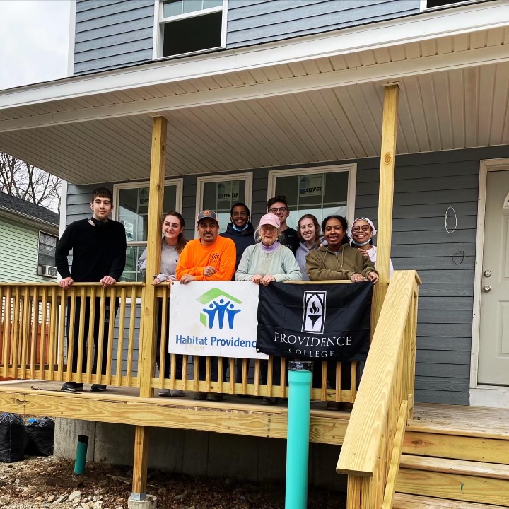 HabitatPVD's tweet photo. As part of their Spring Break The Providence College Chapter drove our continued work at our build on Ocean Street. Activating their faith through action, they completed caulking and painting the windows, installing laminate flooring, and cleaning up the yard. Thank you, Friars! https://t.co/UxQIUpy47m