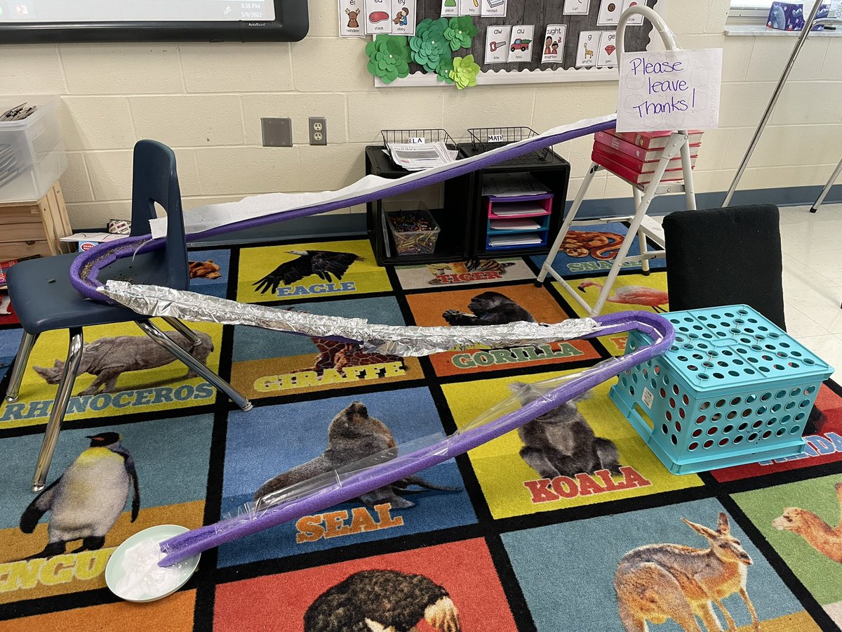 Rockinfoxes's tweet photo. We only got one test run of the DIY force &amp; motion friction version marble track. So, a note to the night maintenance crew was a must.

#ScienceInSecond #DIYMarbleTrack #HandsOnScience 
 @Kings_Schools @PrincipalBJA https://t.co/2xcQOcs4Fy