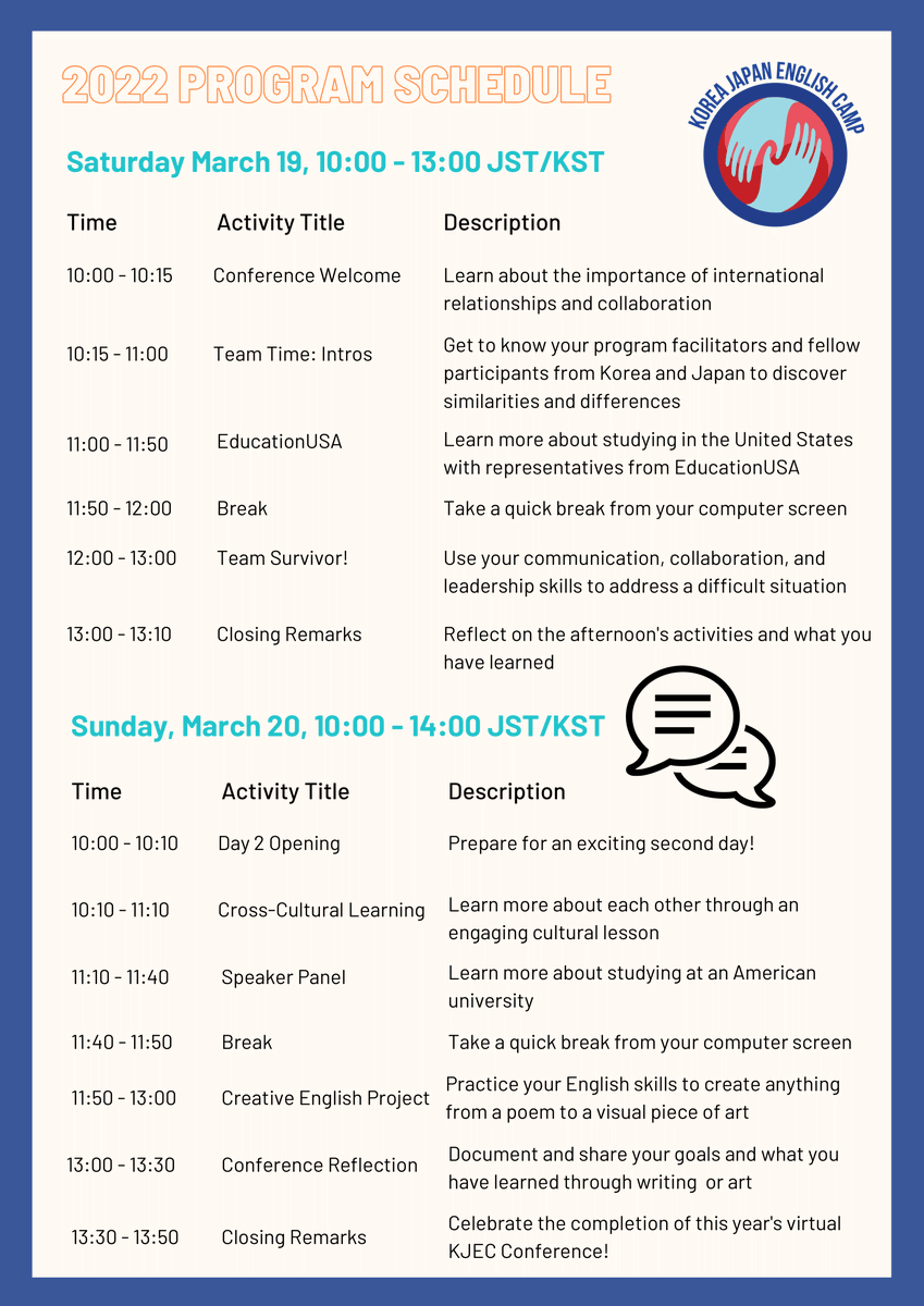 NationalAJET's tweet photo. 🙌 Exciting opportunity for Japanese and Korean second and third-year high school and university students on March 19-20, 10AM-1PM JST/KST! https://t.co/WCAkA3RdZY