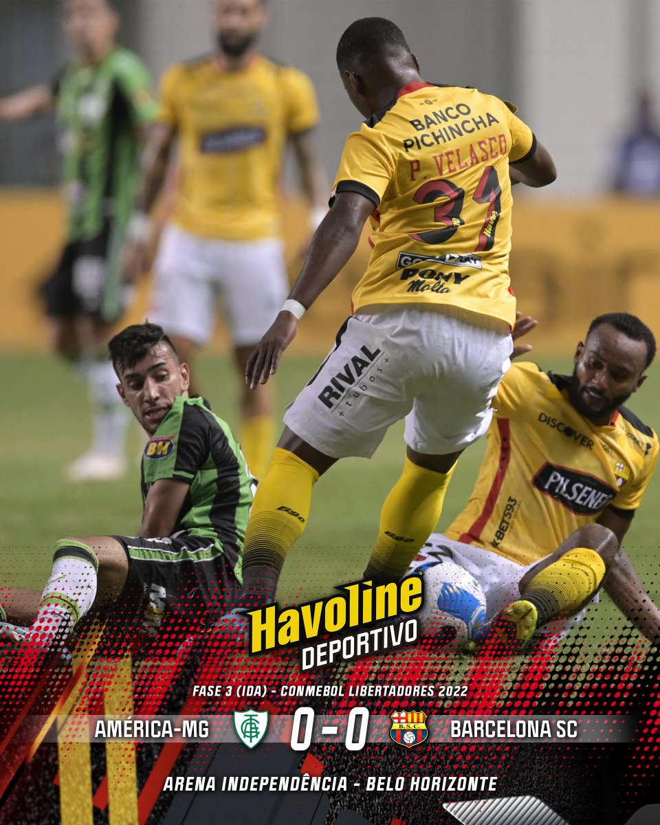 havolinedeport's tweet photo. 🤝¡NO PASARON DEL EMPATE!🤝

#AméricaMG y #BarcelonaSC no se hicieron daño en Belo Horizonte, en el partido de ida de la Fase 3⃣ de #Libertadores🏆

❌Carlos Garcés falló un penal sobre el final.
➡️La revencha será el próximo martes en Guayaquil.

#GloriaEterna #Fase3 #AMEvsBSC https://t.co/o1hQlduSAd