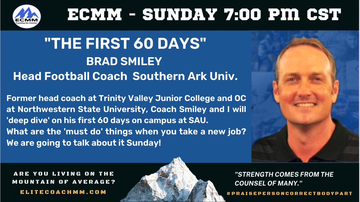 ELITECOACHESMA1's tweet photo. If you are a head coach of any sport you know how important this conversation will be!  

What is on 'MUST DO' list in your 
- 'first week'
- 'first month'
- 'first 60 days'?

@CoachBradSmiley 
@SAUFootball 
@CoachJacksonTPW https://t.co/8gCkydP7Z2