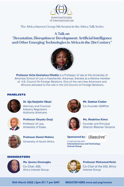 asilorg_ILTchIG's tweet photo. Please join us 3/10 for a fascinating conversation on Artificial Intelligence and Emerging Technologies in Africa. We are delighted to co-sponsor this event which is organized by our sister IG @asilorg_aig. To register please use this link: https://t.co/k34IjO2zyf. https://t.co/vgvmy6pfy3