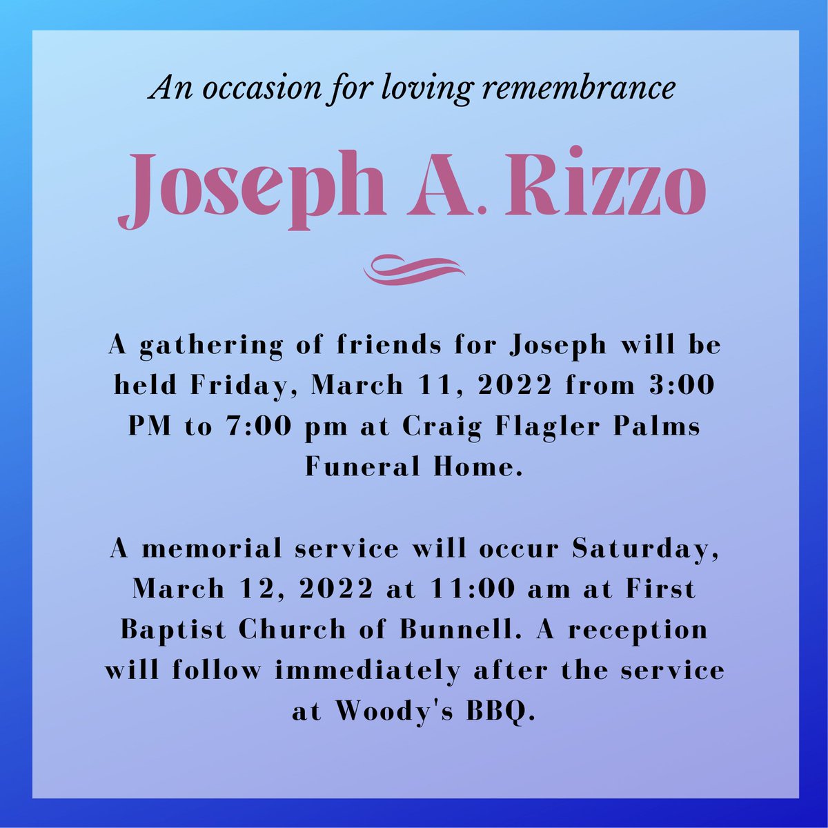 The Rizzo family would like to share details for Joe Rizzo's Celebration of Life.

buff.ly/3CyzbuQ