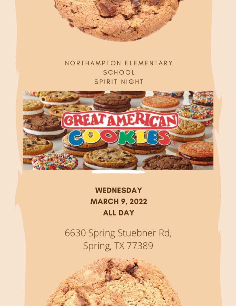 Spirit night all day tomorrow a Great American Cookie Company!! Come out and grab dessert to show your support!
