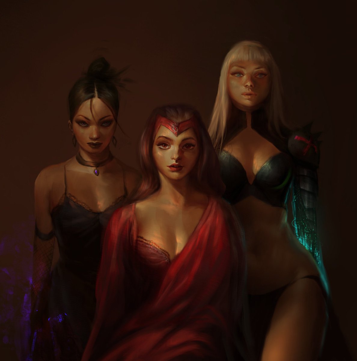 wandaspost's tweet image. scarlet witch, magik &amp;amp; sister grimm 

by moj art