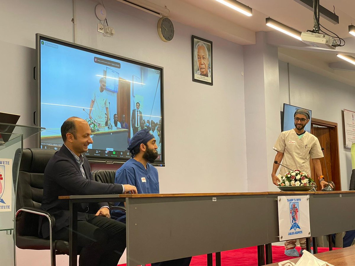madaktari's tweet photo. Check out this picture from our recent mission trip to Tanzania! Here are Drs. Albaghdadi @malbag1 and Akhtar providing a CME lecture on Acute Coronary Syndromes and Peripheral Artery Disease, respectively. #trainforward #madaktari #Africa #cardiology #Tanzania https://t.co/3Wk6uRhzHt