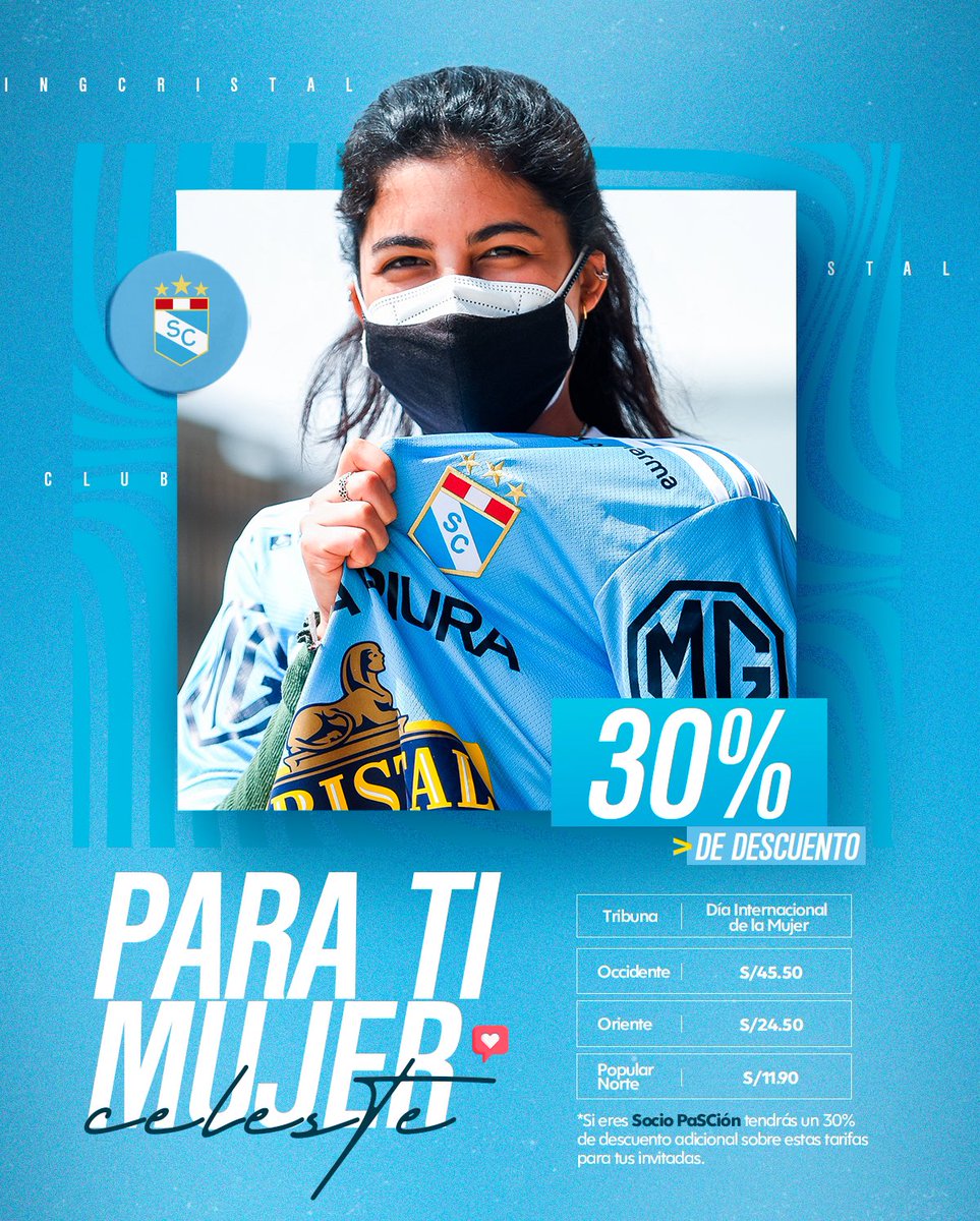 ClubSCristal's tweet photo. ¡El domingo queremos celebrar junto a ustedes! 👩

Es por eso que tenemos entradas con una tarifa especial para todas las hinchas celestes que partido a partido nos acompañan sin dejar de alentar.

🎫 @joinnus 
https://t.co/jOqROFG9wr

#FuerzaCristal 
#SomosFamilia https://t.co/TnEQplx2Cn