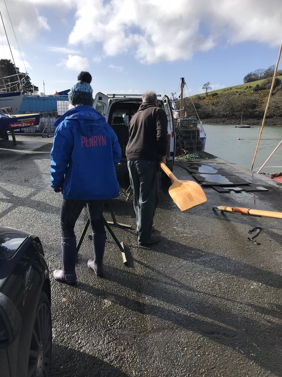 Oar handle prep before 3 Rivers race this weekend. <a href="/RowingInPenryn/">Penryn Rowing Club</a> <a href="/CaradonGigClub/">Caradon Gig Club</a>