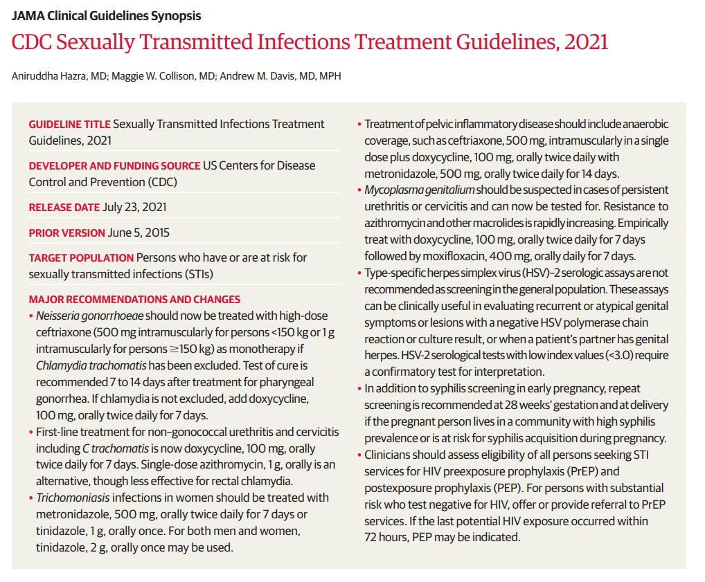 New @CDCgov Sexually Transmitted Infections Treatment #Guidelines, 2021 ja.ma/3IXRVWR via @JAMA_current/@JAMANetwork