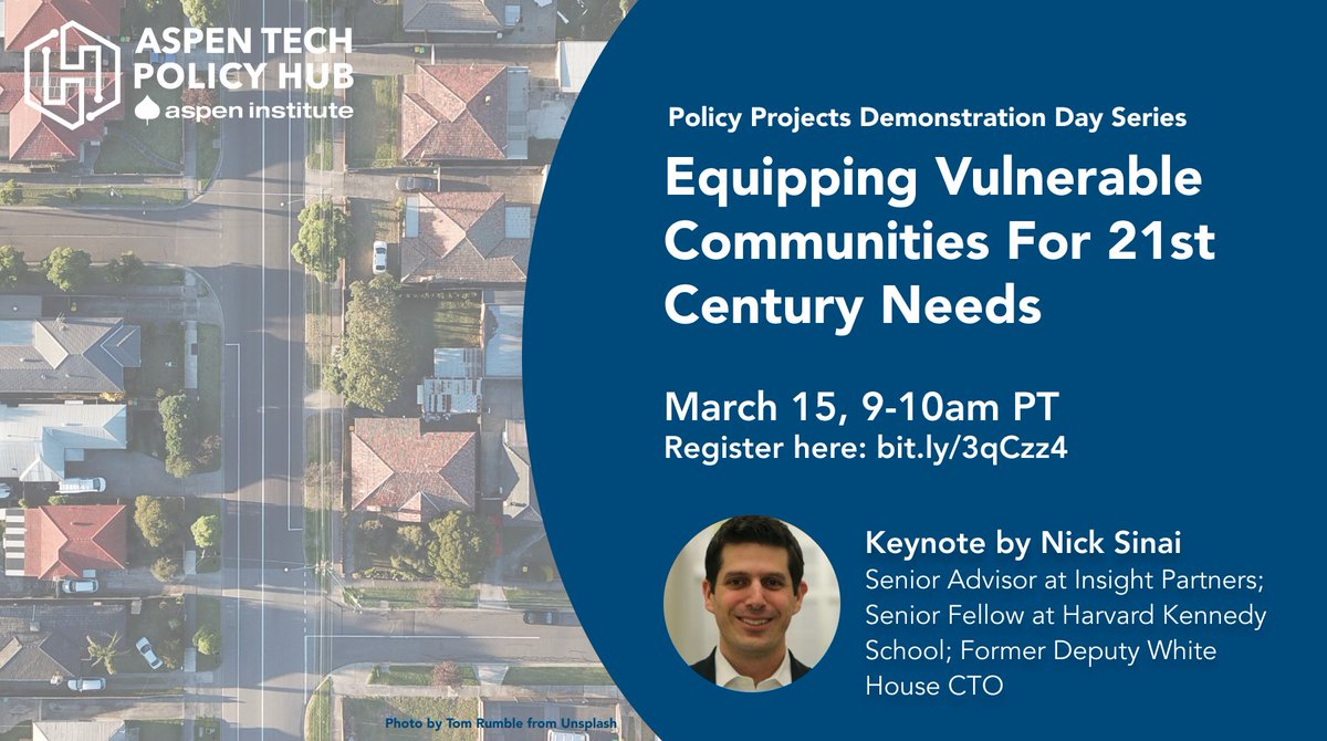 AspenPolicyAcad's tweet image. How can we ensure that vulnerable communities are prepared for modern education and energy challenges? Join us on 3/15 as our Fall 2021 Fellows demo their projects, w/ @NickSinai as keynote: bit.ly/3qCzz4