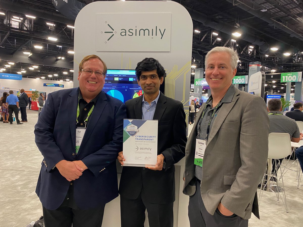 censinet's tweet image. Congratulations to @AsimilySecurity for their #CybersecurityTransparent award at #ViVE2020. Shown are Ed Gaudet of @censinet, Shankar Somasundaram of @AsimilySecurity, and Cormac Miller of @censinet.