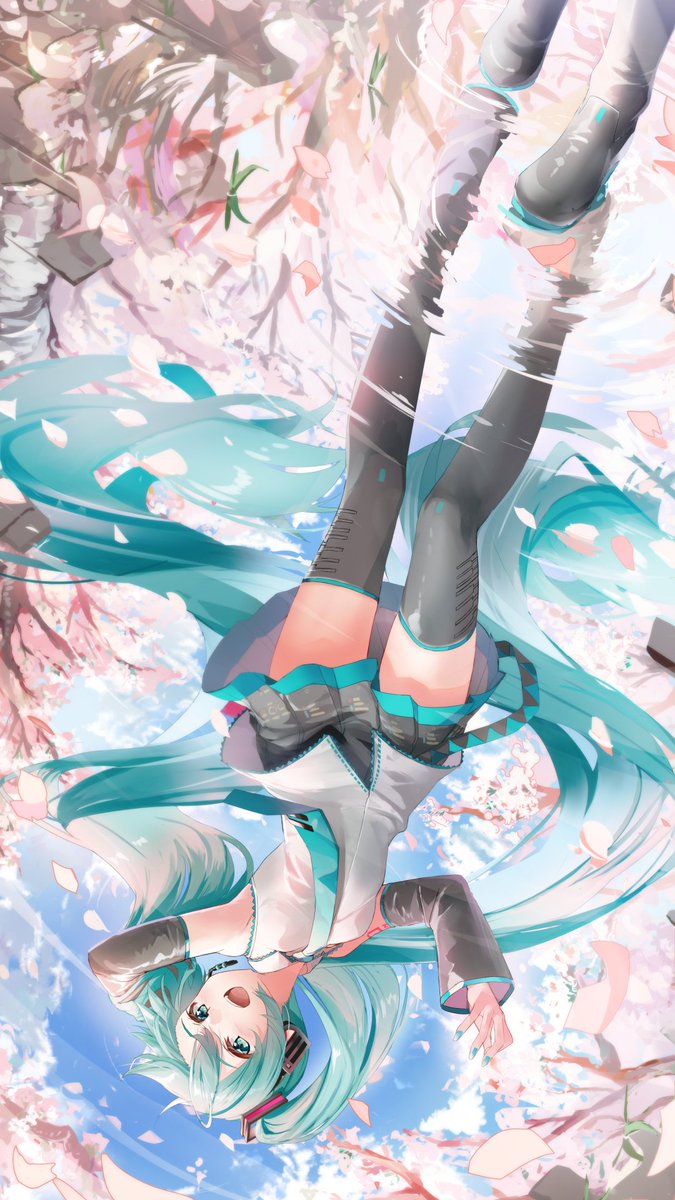 hatsune miku 1girl long hair skirt detached sleeves thighhighs solo necktie  illustration images