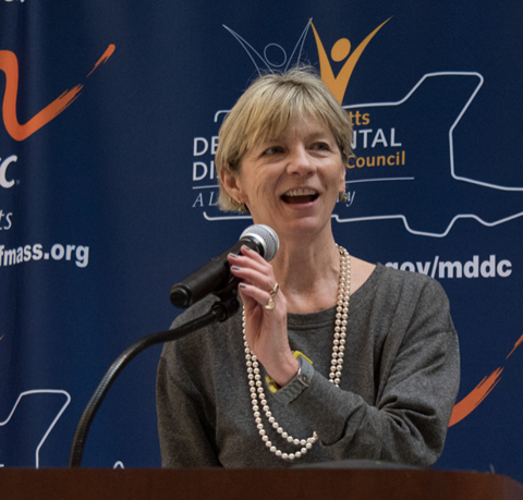 Thank you @MLSudders for joining us at our Legislative Reception and for all you do for the DD community. Honored to have you  w us to share @MassGovernor's Proclamation Intellectual and Developmental Disabilities Awareness Month 2022! @TheArcofMass #WorldsImagined