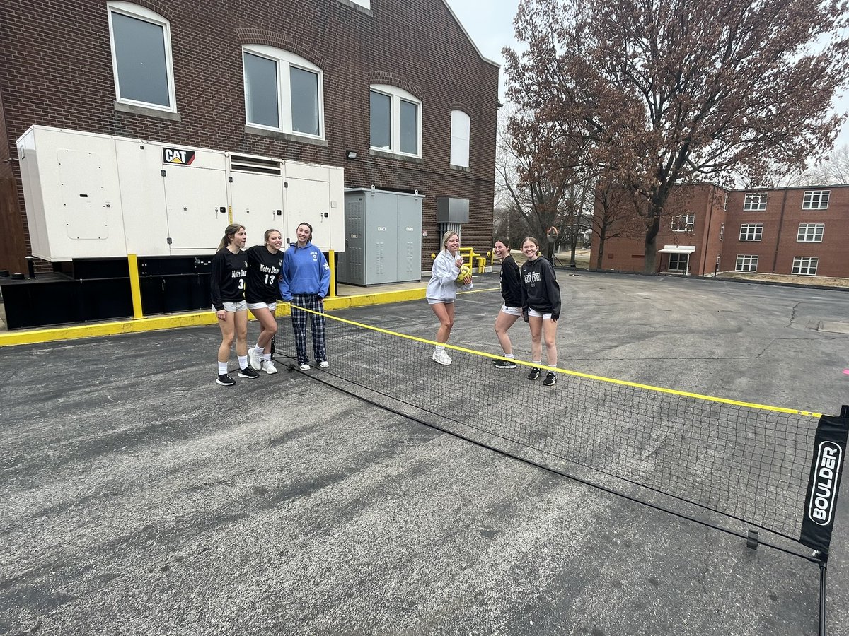 NDstl_soccer's tweet photo. The Varsity squad enjoying some team bonding and soccer tennis! @NotreDameRebels @notredameSTL https://t.co/SKswxQliQf