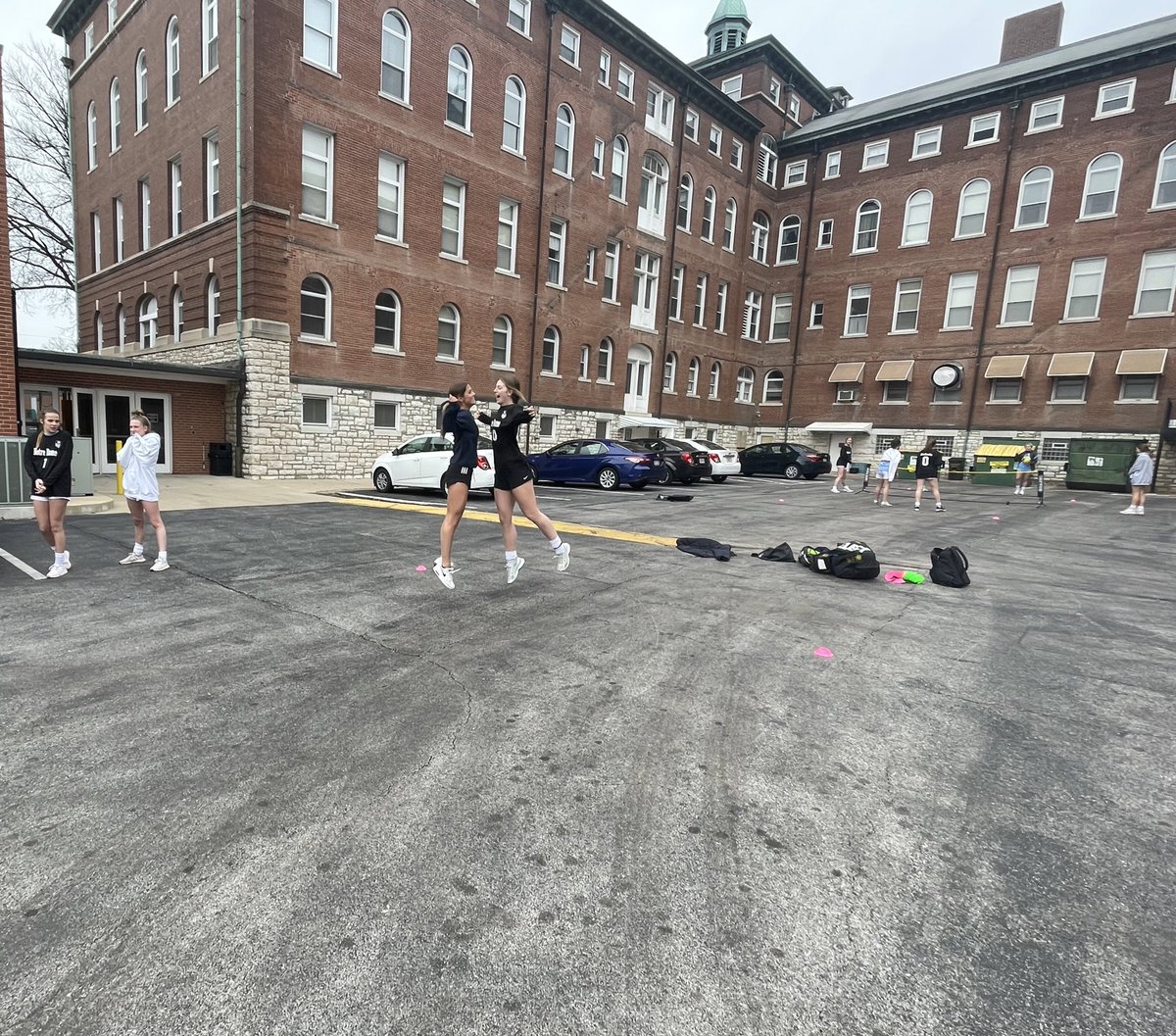 NDstl_soccer's tweet photo. The Varsity squad enjoying some team bonding and soccer tennis! @NotreDameRebels @notredameSTL https://t.co/SKswxQliQf