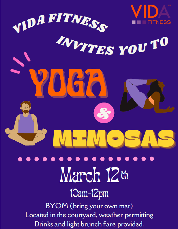 ViewLibertyCtr's tweet photo. Attention Residents: VIDA fitness will be hosting Yoga in our courtyard, weather permitting, on Saturday, March 12th, from 10am to 12pm. They will also have mimosas and provide a small brunch. Yoga mats will not be provided, so make sure to bring your own. See you there! https://t.co/FYzykYhXVv