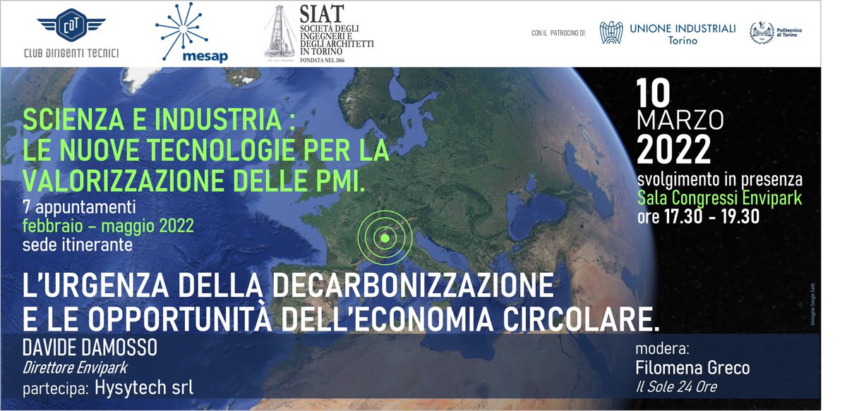 UITORINO's tweet photo. 🔅SAVE THE DATE🔅Domani 10 marzo ore 17.30 presso #Envipark nuovo appuntamento del ciclo "Scienza e Industria"| #CDT @mesapcluster e #SIAT organizzano "L'urgenza della #decarbonizzazione e le opportunità della #economiacircolare"| Iscriviti qui: https://t.co/tdS7g8QIVl
#UISOCIAL https://t.co/nahcdKsDW8