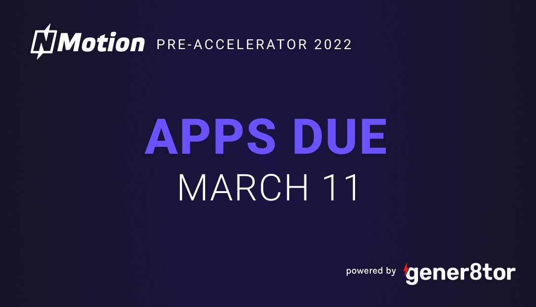 Calling NE Startups! <a href="/nmotionstartups/">NMotion</a> is offering a free 7-week Pre-Accelerator program for 5 companies. Deadline to apply is Friday. Enjoy connecting to 25+ mentors, 1:1 coaching, growing customer traction, and pitching to investors. Learn more &amp; apply: nmotion.co