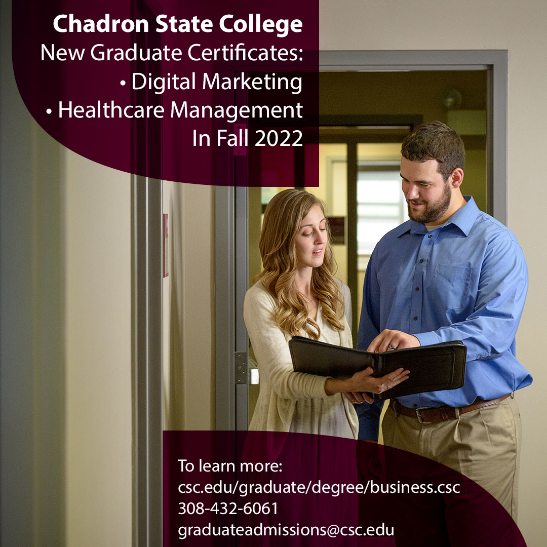 CSC will be offering Graduate Certificates in Digital Marketing and Healthcare Management in Fall 2022! #ChadronStateCollege #WeAreCSC #DigitalMarketing #HealthcareManagement #graduate #GraduateCertificate #comingfall2022