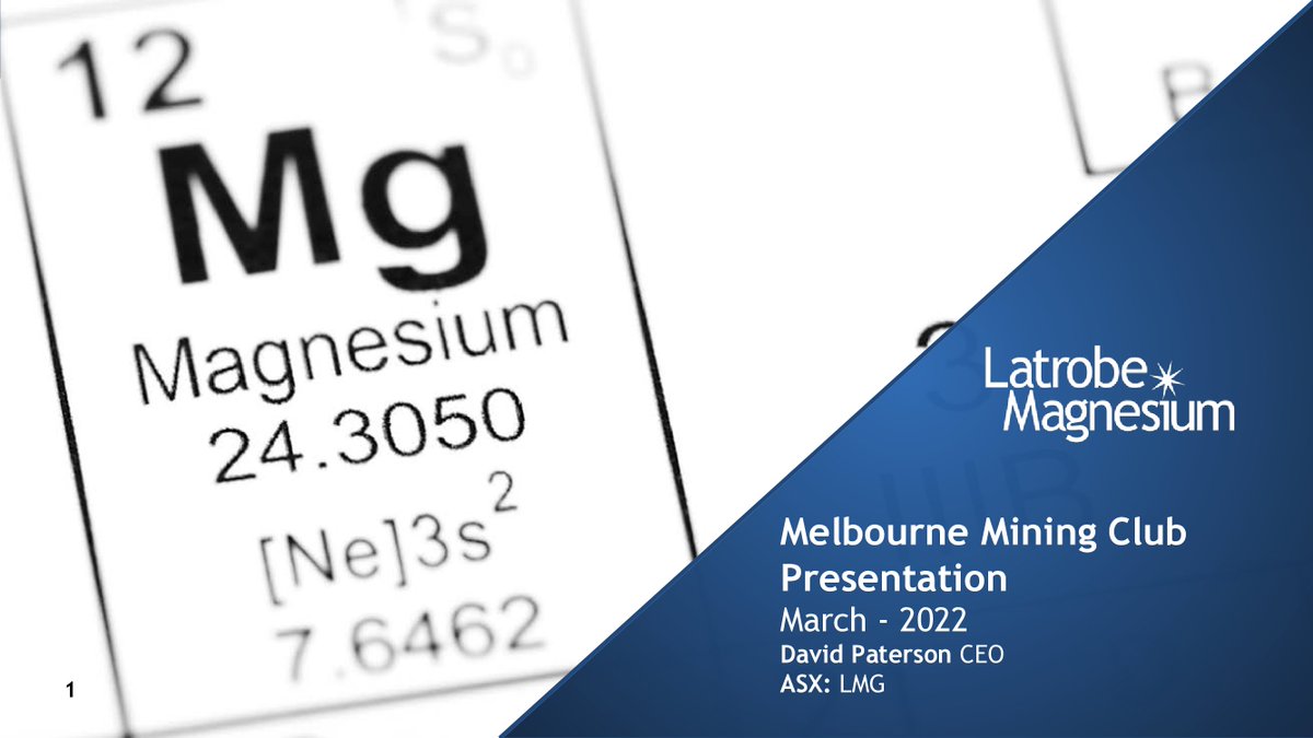 LMG_Magnesium's tweet photo. We’ve just released the following announcement to the market:

$LMG Latrobe Magnesium Presentation

Full announcement at https://t.co/8CYOTIpcrM https://t.co/cml5IeRt7H
