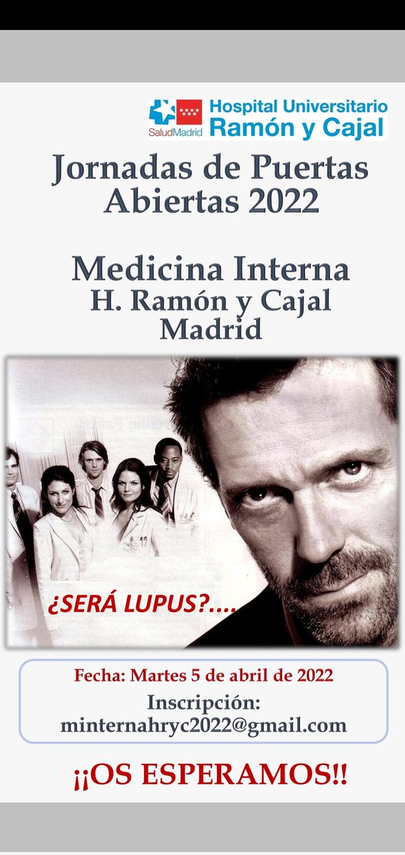 viterch's tweet photo. ¡Os esperamos en nuestras jornadas de puertas abiertas! @Mariapik7 @UESAMRyC @martinfabreg @DrGlezGarcia #MedicinaInterna #HRyC https://t.co/ut1Vx373iA