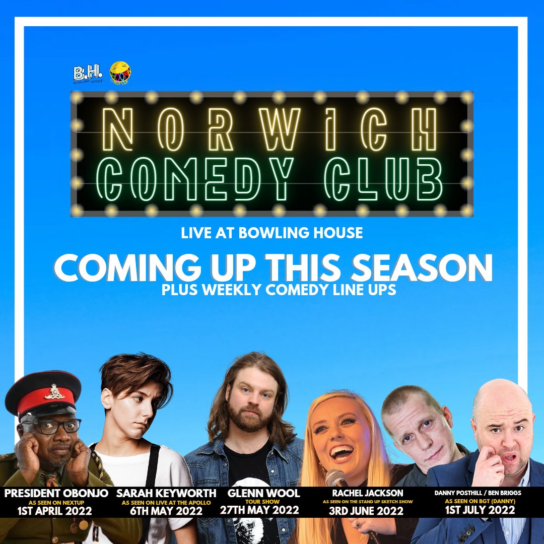 Hooma Comedy Club (@hoomacomedy) on Twitter photo Coming up...
🔥🔥🔥
Plus weekly line ups and we have <a href="/PatrickJMonahan/">Patrick Monahan</a> 11th March on top of this!
🎟️jokepit.com/comedy-by/hoom…
<a href="/WhatsOnNorwich/">Norwich Events</a> <a href="/EveningNews/">Norwich Evening News</a> <a href="/BBCNorfolk/">BBC Norfolk</a> <a href="/r_jacz/">Rachel Jackson</a> @sarahkcomedy <a href="/realObonjo/">President Obonjo</a> <a href="/GlennWool/">Glenn Wool</a> <a href="/PosthillDanny/">Danny Posthill</a> #comedy #norwich <a href="/thebowlinghouse/">Bowling House</a> Coming up...
🔥🔥🔥
Plus weekly line ups and we have <a href="/PatrickJMonahan/">Patrick Monahan</a> 11th March on top of this!
🎟️jokepit.com/comedy-by/hoom…
<a href="/WhatsOnNorwich/">Norwich Events</a> <a href="/EveningNews/">Norwich Evening News</a> <a href="/BBCNorfolk/">BBC Norfolk</a> <a href="/r_jacz/">Rachel Jackson</a> @sarahkcomedy <a href="/realObonjo/">President Obonjo</a> <a href="/GlennWool/">Glenn Wool</a> <a href="/PosthillDanny/">Danny Posthill</a> #comedy #norwich <a href="/thebowlinghouse/">Bowling House</a>