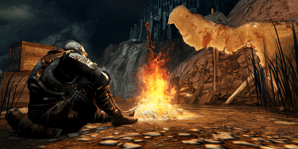 rootchino's tweet photo. @TheLarxa Part of me wishes they went with actual Bonfires, it would fit in the open-world so much nicer instead of sitting next to some golden gas leak. Even smoke and embers from the fire could guide you instead. https://t.co/cxHZB0qoT8