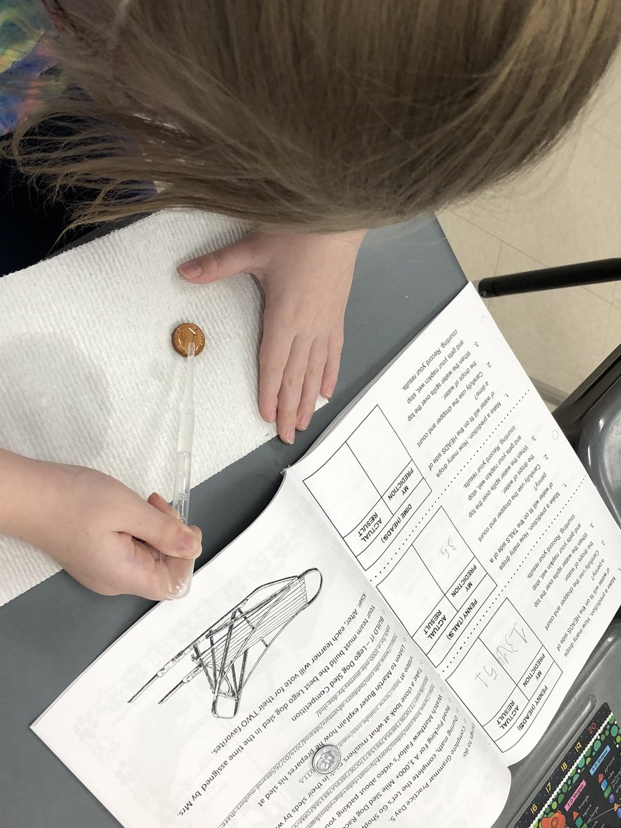 KiserClass's tweet image. Exploring water cohesion by counting the drops of water that collect on the top of common coins. Learners were impressed with the results. #LearnByDoing @The_Iditarod #WeAreMidview #GotScience #WaterCohesion