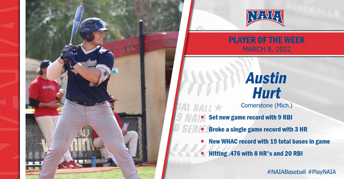 NAIA's tweet photo. ⚾️| Teammates Austin Hurt and Grant Young of @CUathletics have been selected as #NAIABaseball Player &amp; Pitcher of the Week

Read more--> https://t.co/0xJ9R2GVx5

#CollegeBaseball #PlayNAIA https://t.co/FXjRpOOYSf