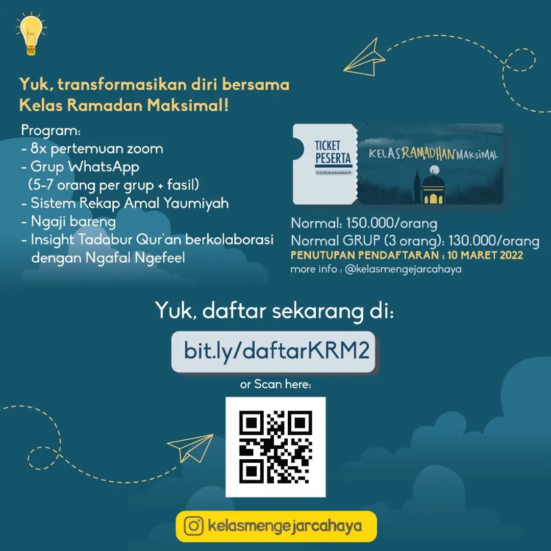 malakmalakmal's tweet photo. Jadikan Ramadhanmu seru dengan mendaftar KRM 2022 bersama Kelas Mengejar Cahaya di https://t.co/VzLqwf38V2. Insya Allah saya akan hadir juga, membahas #IslamicWorldview. https://t.co/BgXU5cbYLW