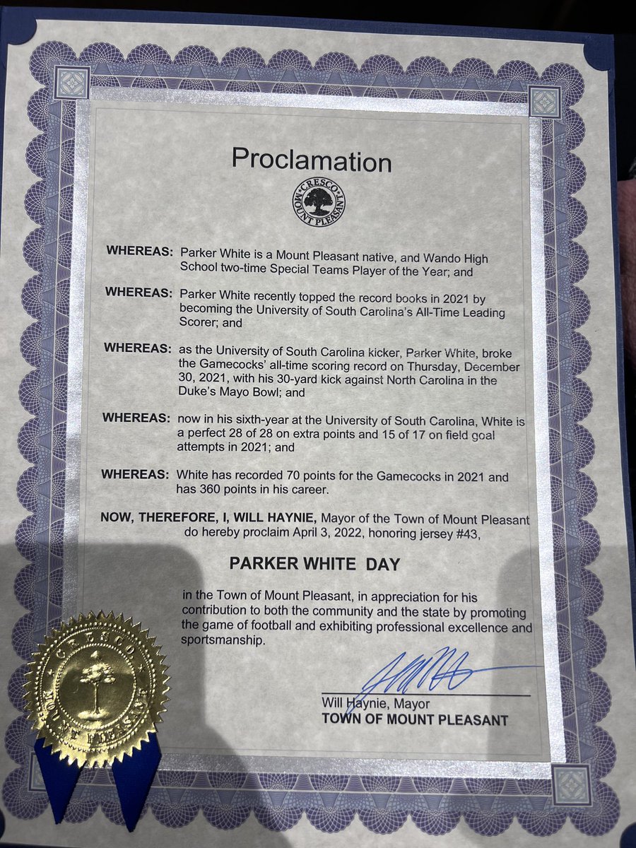 Parker White (@parker_white4) on Twitter photo Thanks so much for this incredible honor <a href="/willhaynie/">Will Haynie</a> <a href="/MtPleasantGov/">Mount Pleasant Gov</a> I’m truly speechless. Thanks so much for this incredible honor <a href="/willhaynie/">Will Haynie</a> <a href="/MtPleasantGov/">Mount Pleasant Gov</a> I’m truly speechless.