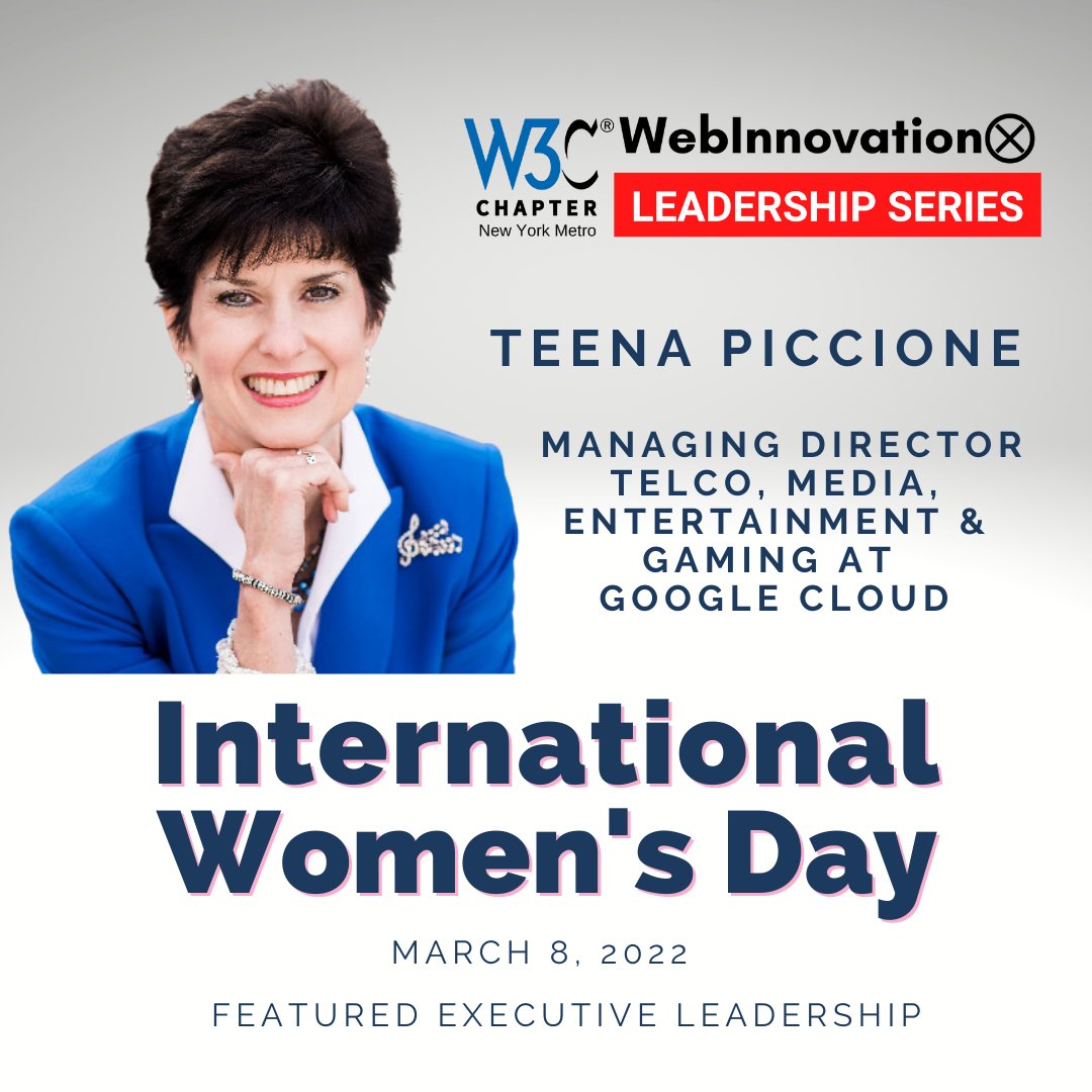 RachelYager's tweet photo. WATCH: Executive Leadership in Business and Technology with Teena Piccione at Google Cloud https://t.co/rL3gyUszKs In celebrating March 8th, the 2022 International Women's Day, we invited Executive Teena Piccione, Managing Director at Google Cloud, to share her experience. https://t.co/zkcOoTYVlC