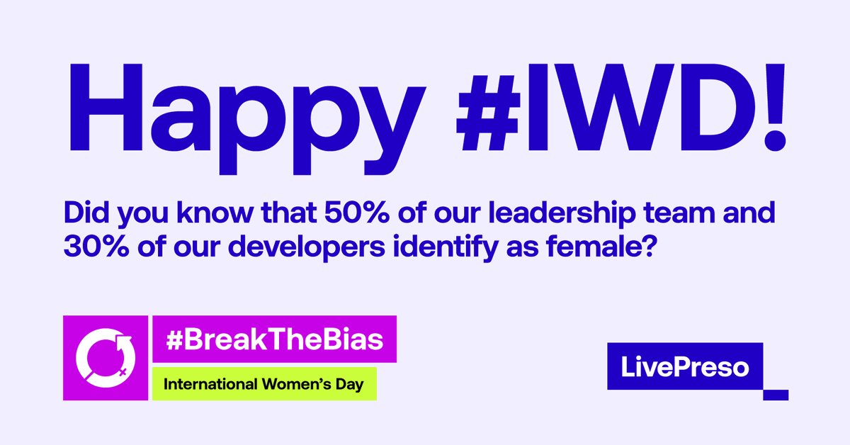 LivePreso's tweet photo. Did you know 50% of our leadership team and 30% of our developers identify as female? 👧👩👵

This International Women's Day, LivePreso celebrates every female on our team who makes incalculable contributions to our business every day. 

#IWD #InternationalWomensDay #womenintech https://t.co/oi4qWO5Rs0