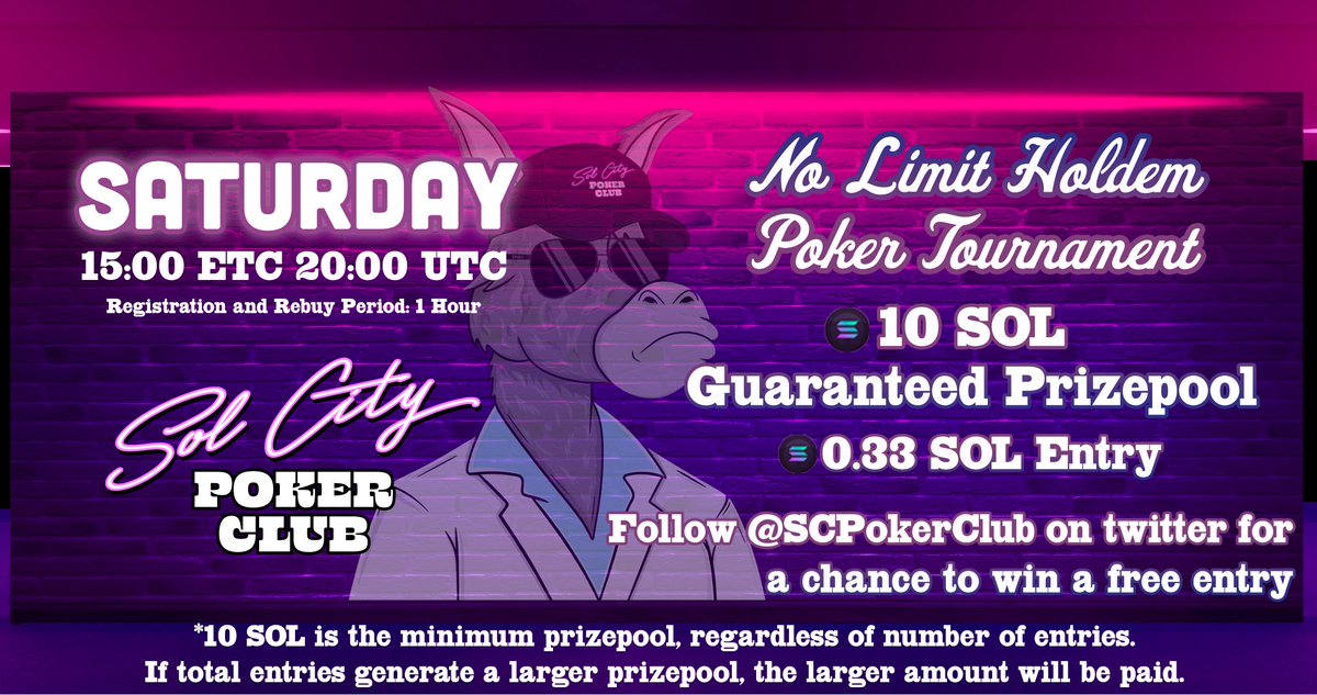 AionPoker's tweet photo. Live Poker Tournament EVERY Saturday!
💰0.33 SOL Entry
🏆10 SOL GTD Prize!

👇Giveaway Time! 👇

🎁 3 x 0.33 SOL Tix

1⃣Follow Us!
2⃣Retweet! 
3⃣Tag 3 friends you would beat in poker!
4⃣Join our Discord!

https://t.co/jJitGk0RaV
@PunksOnSolana @mmccsolana @RadRugsNFT https://t.co/XcIdqVLzDI