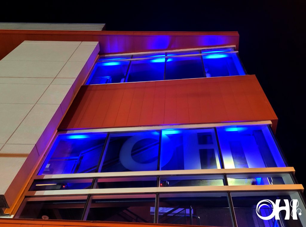 Tonight #OHI lit up our buildings BLUE in recognition of Colorectal Cancer Awareness Month, to support patients, increase awareness, raise screening rates, and save lives. #BlueForCRC #RelentlessChampions #colorectalcancer @ColonCancerCoal @FightCRC @AmericanCancer