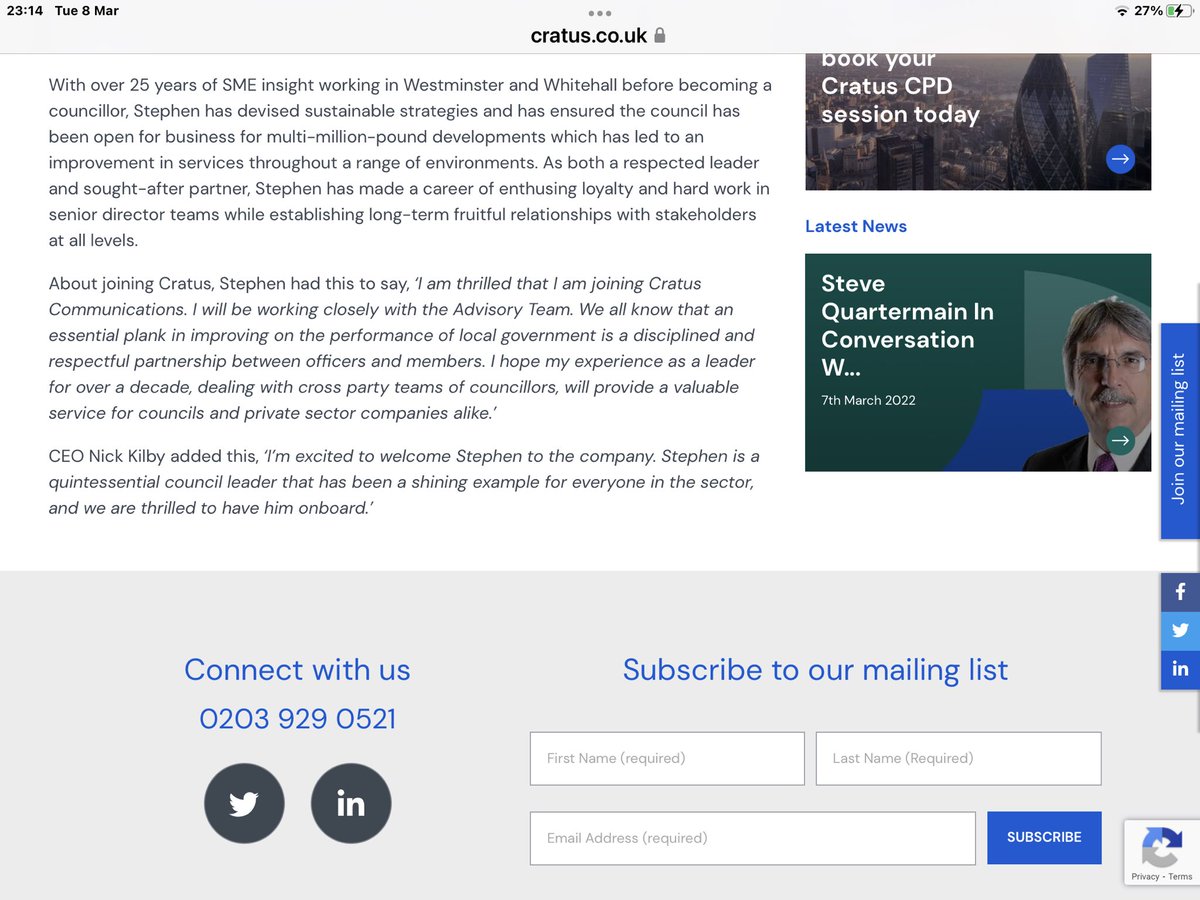 <a href="/Merton_Council/">Merton Council</a> <a href="/HaydonsNorth/">Haydons Road North</a> It would appear that PAC members is a good topic for scrutiny. Turns out <a href="/cllr_alambritis/">Cllr Stephen Alambritis MBE</a> our ex-leader, is now associate for @CratusComm which is handling the White Hart development on Kingston Road&amp;he’s accepted gift from them end 2021 which he did declare.Will he vote at PAC?