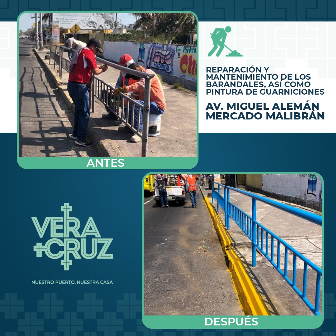 AyuntamientoVer's tweet image. Continuamos atendiendo los reportes de la ciudadanía, con acciones como reparación y mantenimiento de barandales, pintura de guarniciones. 

  👉🏼Realiza tus reportes en sirc.veracruzmunicipio.gob.mx