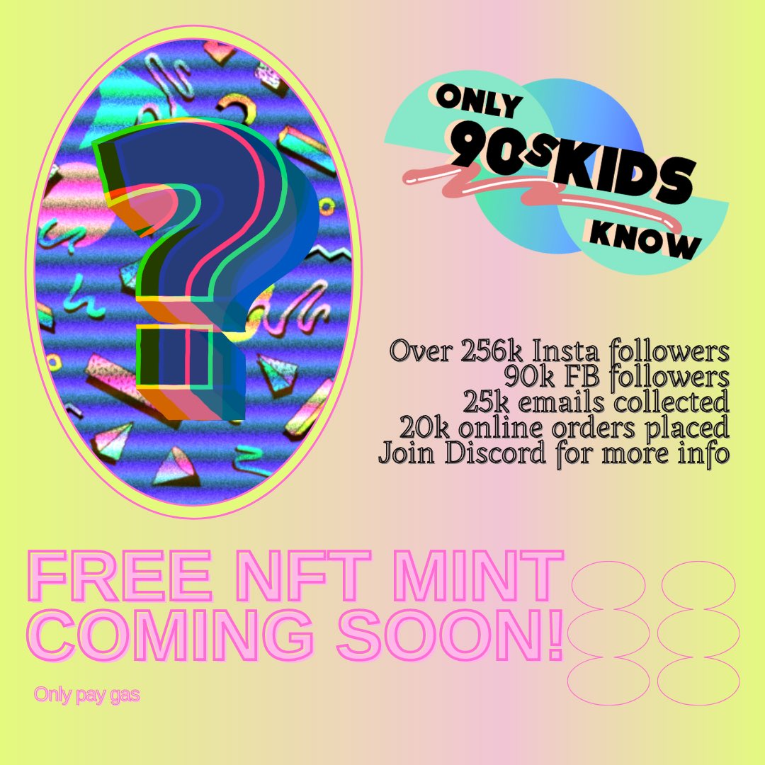 90s_kids_know_'s tweet photo. Our WL is closed! But here’s a chance to get in. 

RT this and join the Discord and we’ll WL 5 people (join) -> https://t.co/Tz24rr0kKU https://t.co/Hy9nK7bZEP