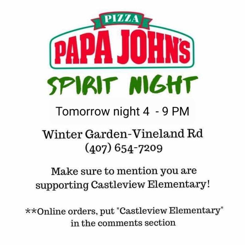 🍕🍕Papa John's spirit night tomorrow 🍕🍕