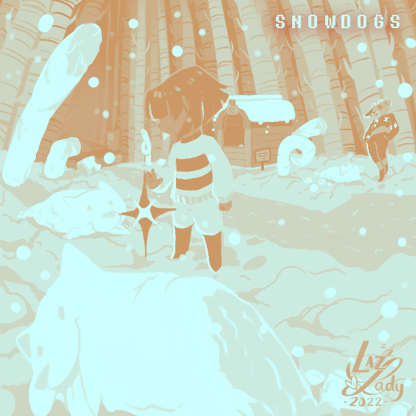 Lazz_S2_Lady's tweet photo. " A dog just rushed in here,
filled with inspiration."
#7 - Snowdogs
.
.
#undertale #fanart #snowdogs #lesserdog #palettechallenge #truepacifistroute https://t.co/9su8soOjmw