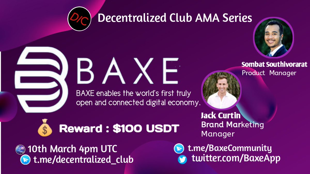 BaxeApp's tweet photo. Patiently waiting for #bitcoin to get over $40k? Fill that empty abyss of time with our AMA with DC tomorrow! 

⏰ 10 MARCH | 4PM UTC
📍Venue: https://t.co/NmmuaXxi5f.  . 

Find out the entry requirements for the 🎁 $100 USDT prize over on our Telegram: https://t.co/oNcr0tiAB7 https://t.co/0nZ7K7IR3g
