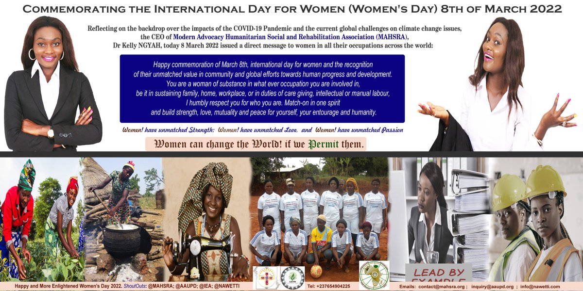 mahsracameroon's tweet photo. On #IWD2022 @mahsracameroon joins voice with @UN_Women to applaud #women globally for continued efforts on #Genderequalitytodayforasustainabletomorrow. #Women have unmatched #strength #love &amp; #Passion they can change the world if given the #chance @PDKelsman @aaupd @unwomenafrica https://t.co/oarQKAi56O
