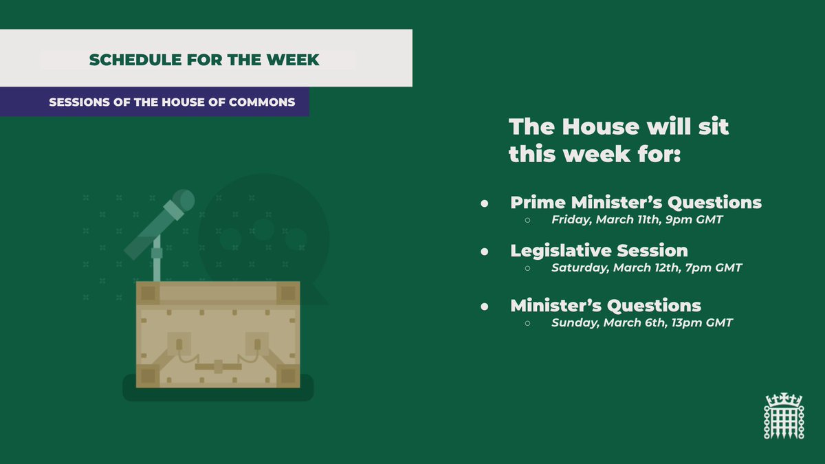 Check the sitting schedule for the House of Commons this week ⬇️