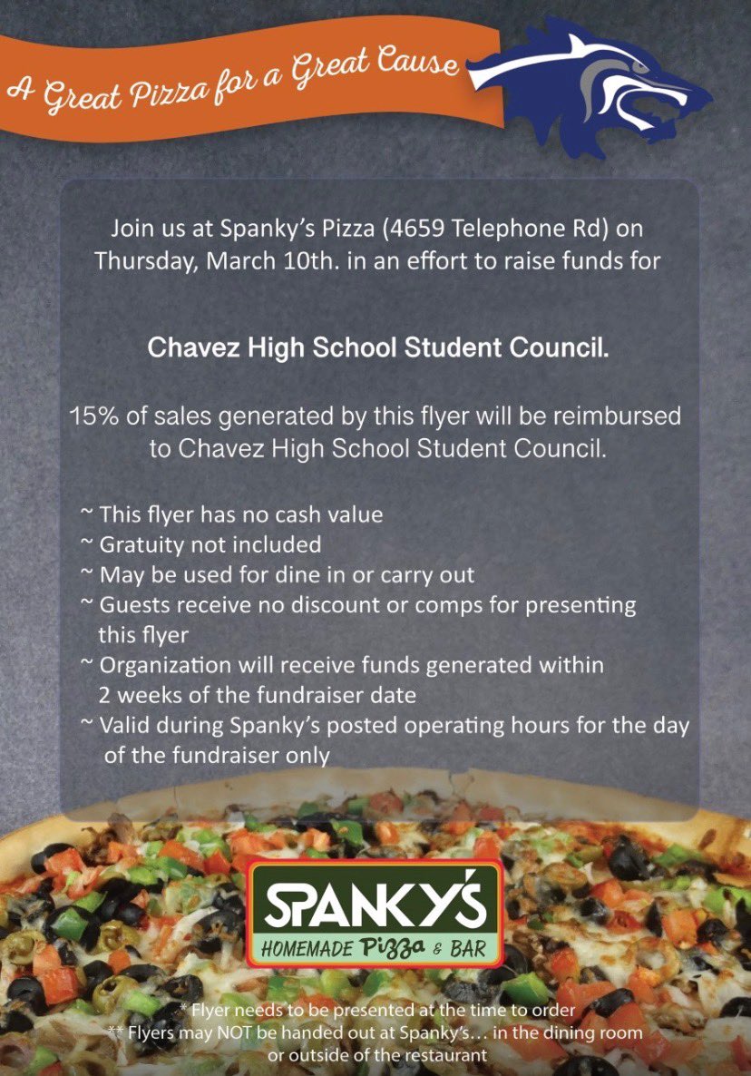 ChavezHS_HISD's tweet photo. Come on out this Thursday. Grab some great food and help support our Student Council. 🐺 https://t.co/HRe7MUYFLJ