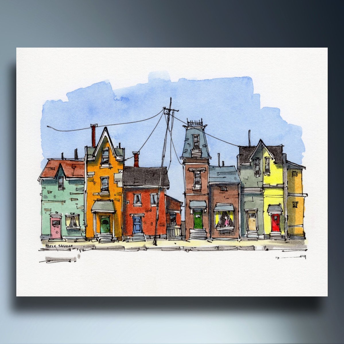 sheelerart's tweet photo. New Whimsical City Street Watercolor print on Etsy, I always enjoy these pieces. #Colorful #Houses art, #Cityscape #watercolor #city #streetart

 https://t.co/MDlskXWDla https://t.co/ahEBIztrk1