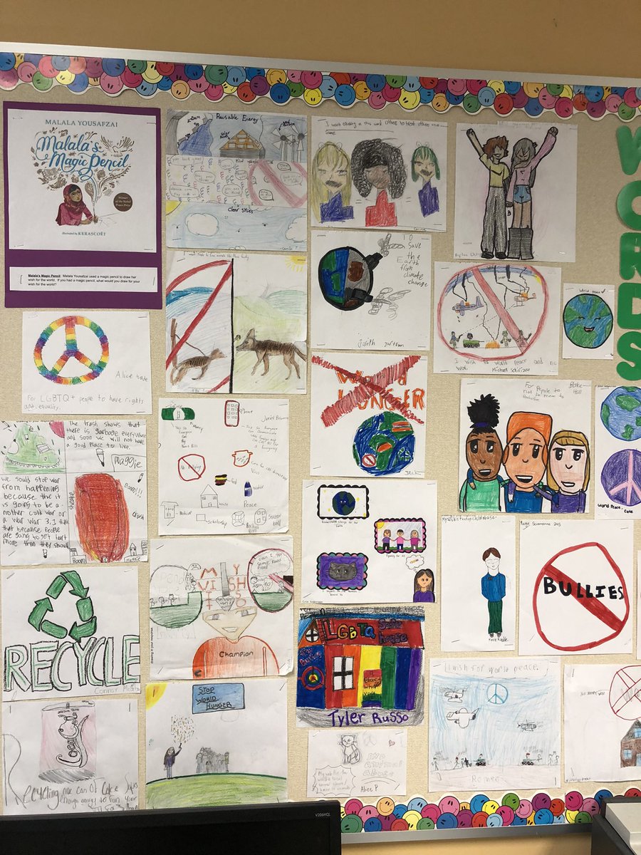 PHSMrsRizzo's tweet photo. Displaying our wishes for the world based on the book Malala’s Magic Pencil. #WomensHistoryMonth #Malala #dream #rizzo247245 https://t.co/Ufnd2Pdoh7